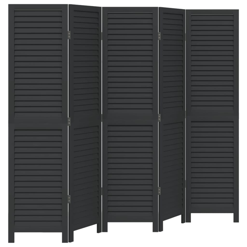 Kamerscherm met 5 panelen massief paulowniahout zwart is nu te koop bij PeponiXL, paradijselijk wonen!