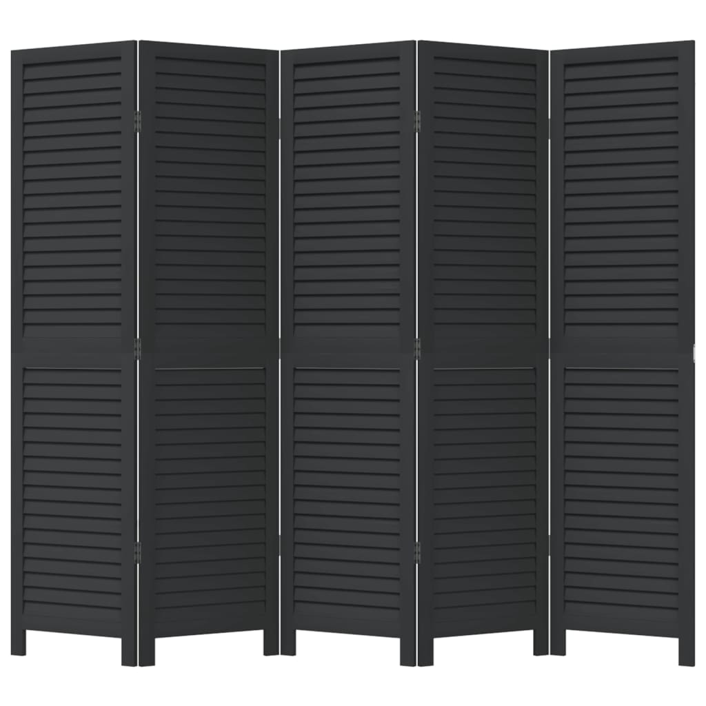 Kamerscherm met 5 panelen massief paulowniahout zwart is nu te koop bij PeponiXL, paradijselijk wonen!