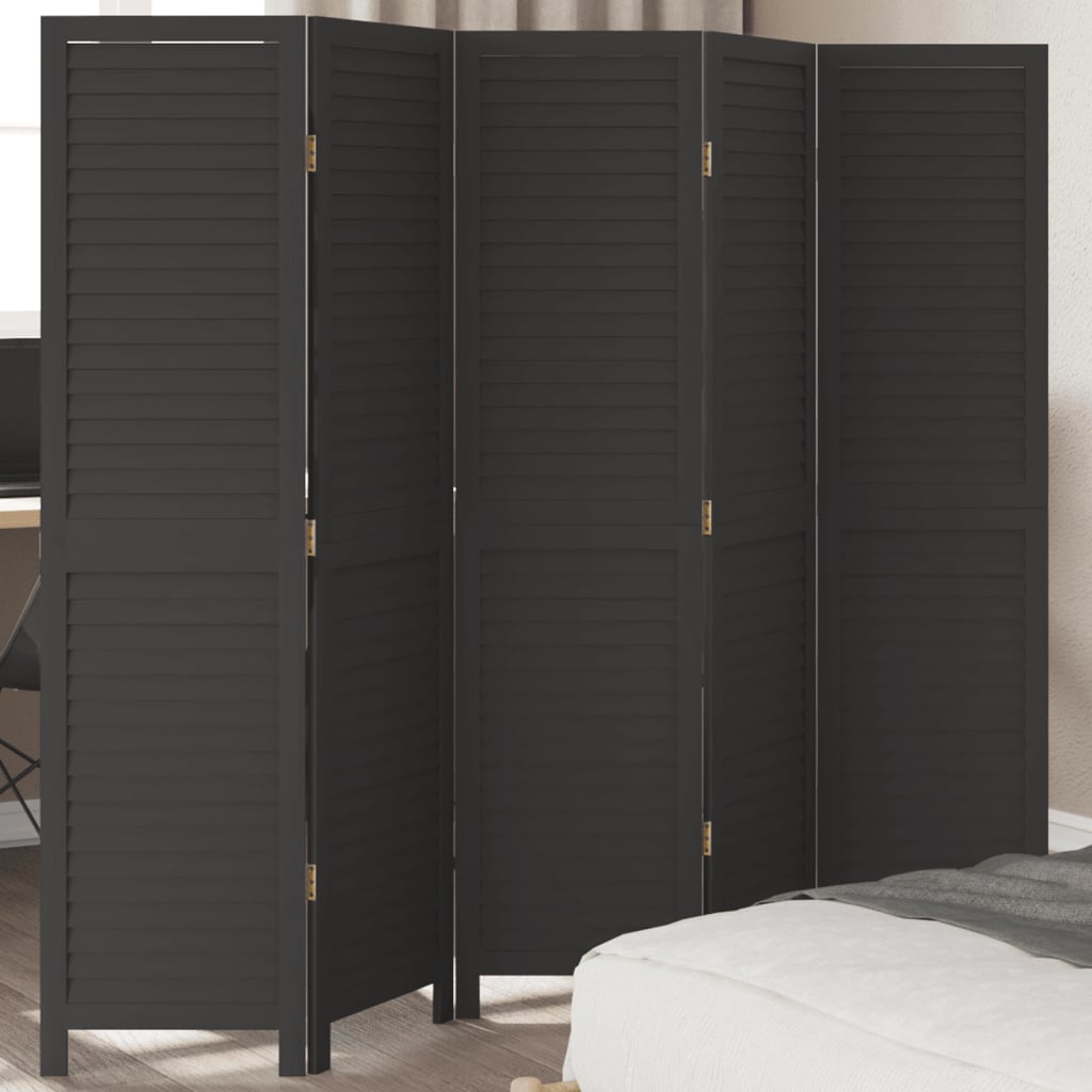 Kamerscherm met 5 panelen massief paulowniahout zwart is nu te koop bij PeponiXL, paradijselijk wonen!
