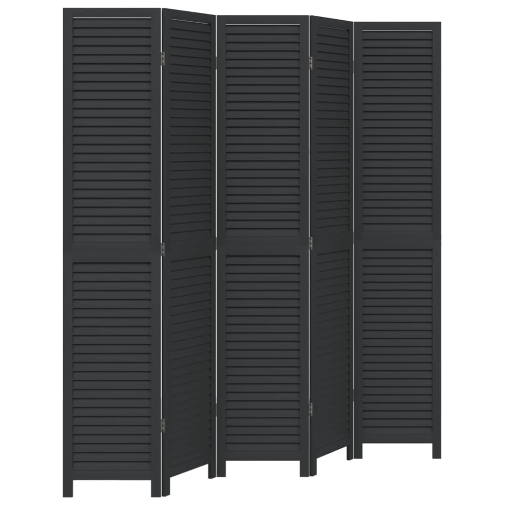 Kamerscherm met 5 panelen massief paulowniahout zwart is nu te koop bij PeponiXL, paradijselijk wonen!