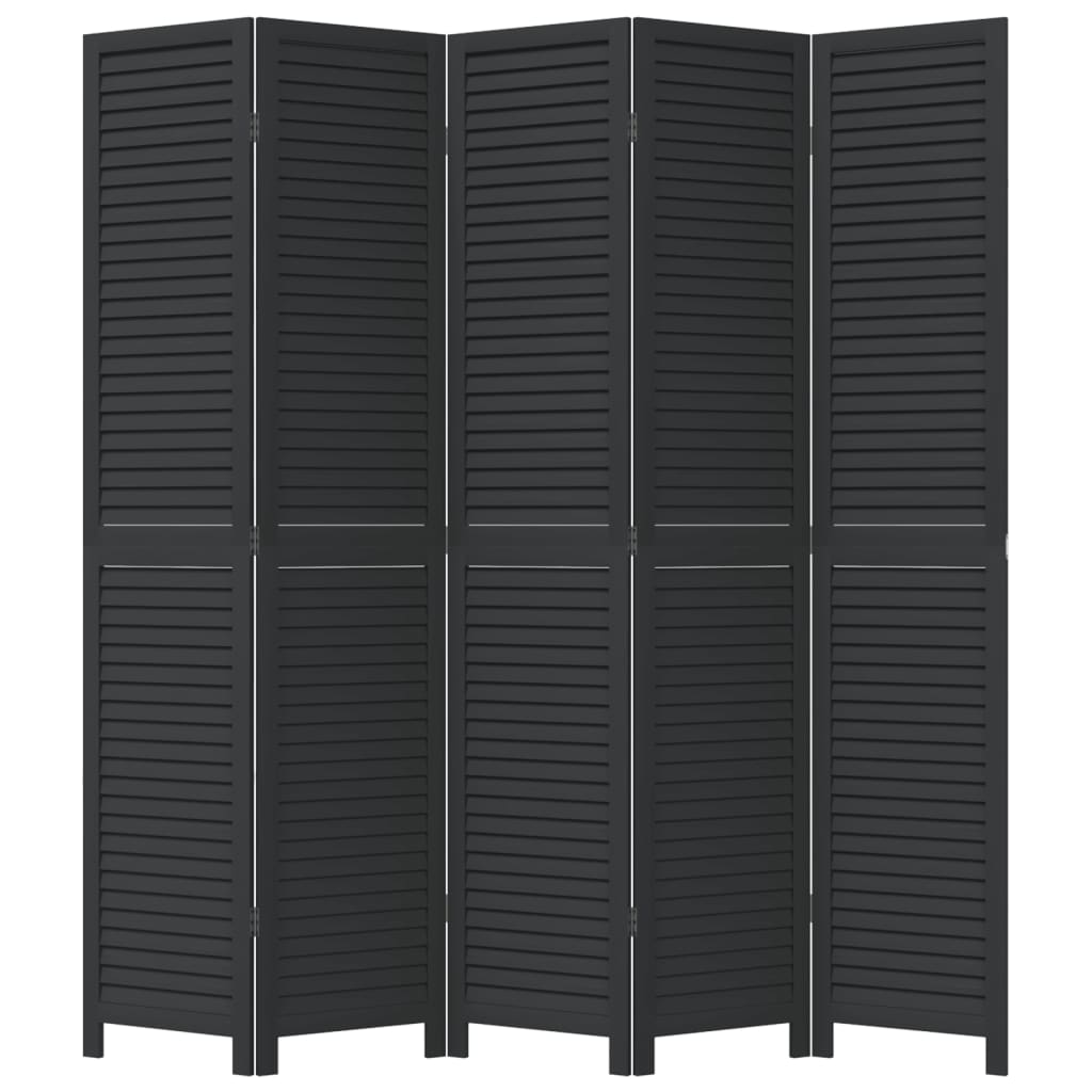 Kamerscherm met 5 panelen massief paulowniahout zwart is nu te koop bij PeponiXL, paradijselijk wonen!
