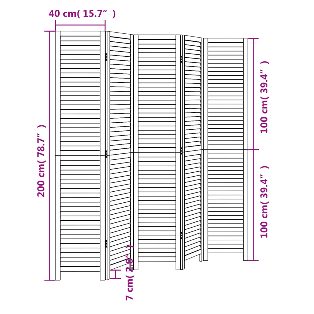 Kamerscherm met 5 panelen massief paulowniahout zwart is nu te koop bij PeponiXL, paradijselijk wonen!