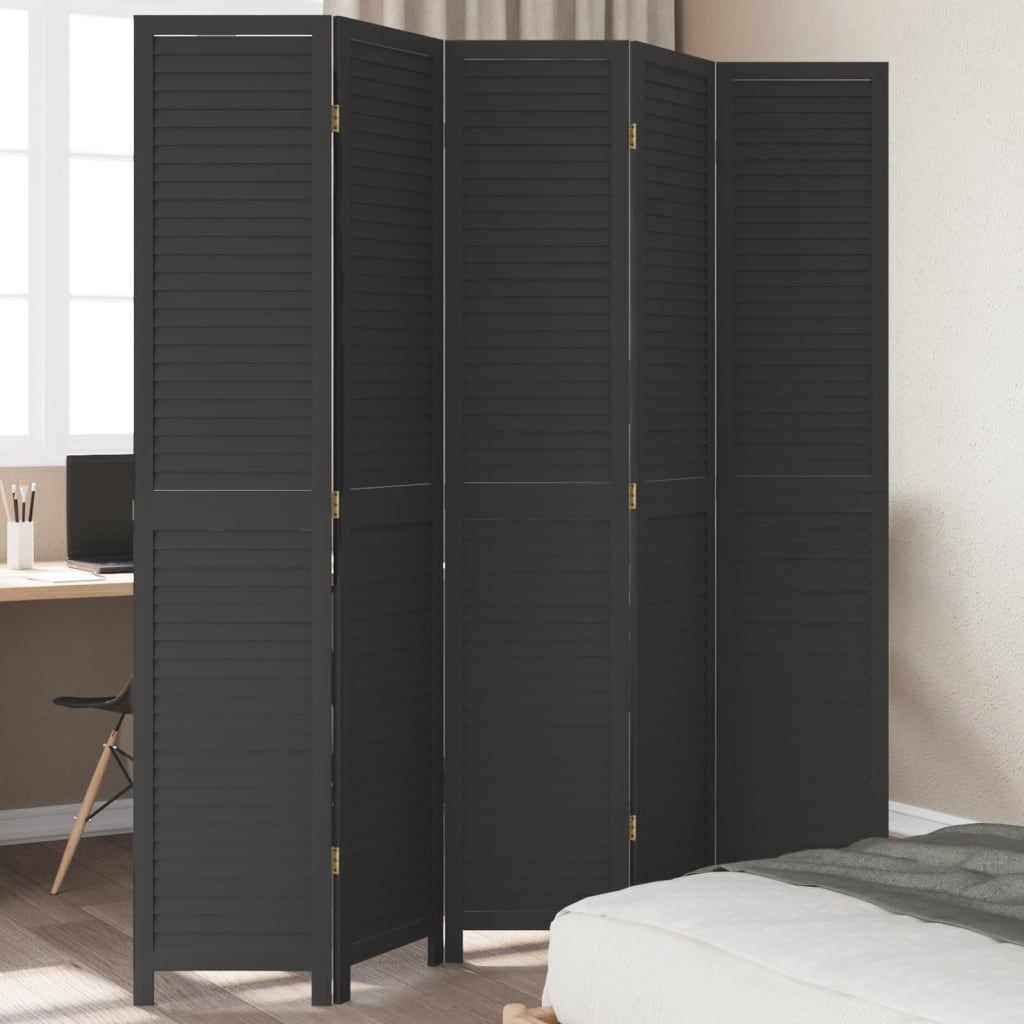 Kamerscherm met 5 panelen massief paulowniahout zwart is nu te koop bij PeponiXL, paradijselijk wonen!