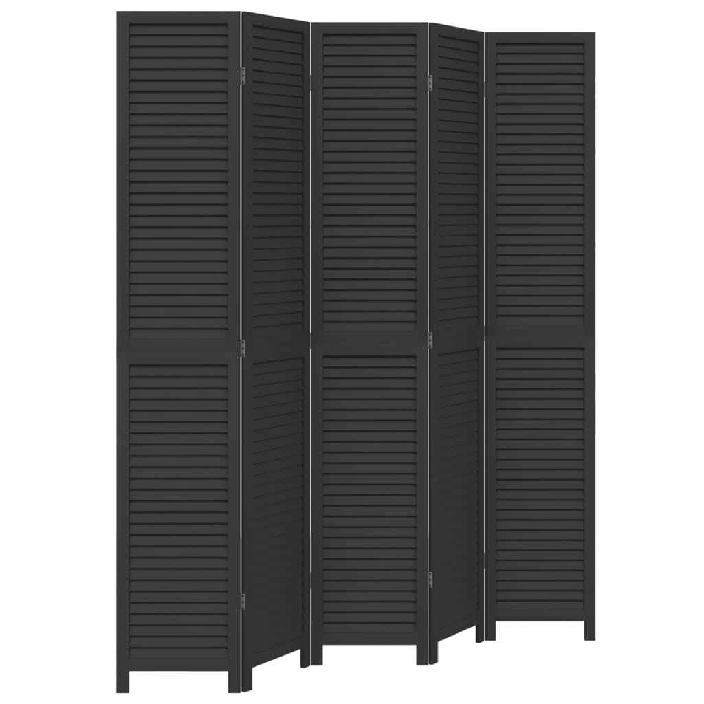 Kamerscherm met 5 panelen massief paulowniahout zwart is nu te koop bij PeponiXL, paradijselijk wonen!