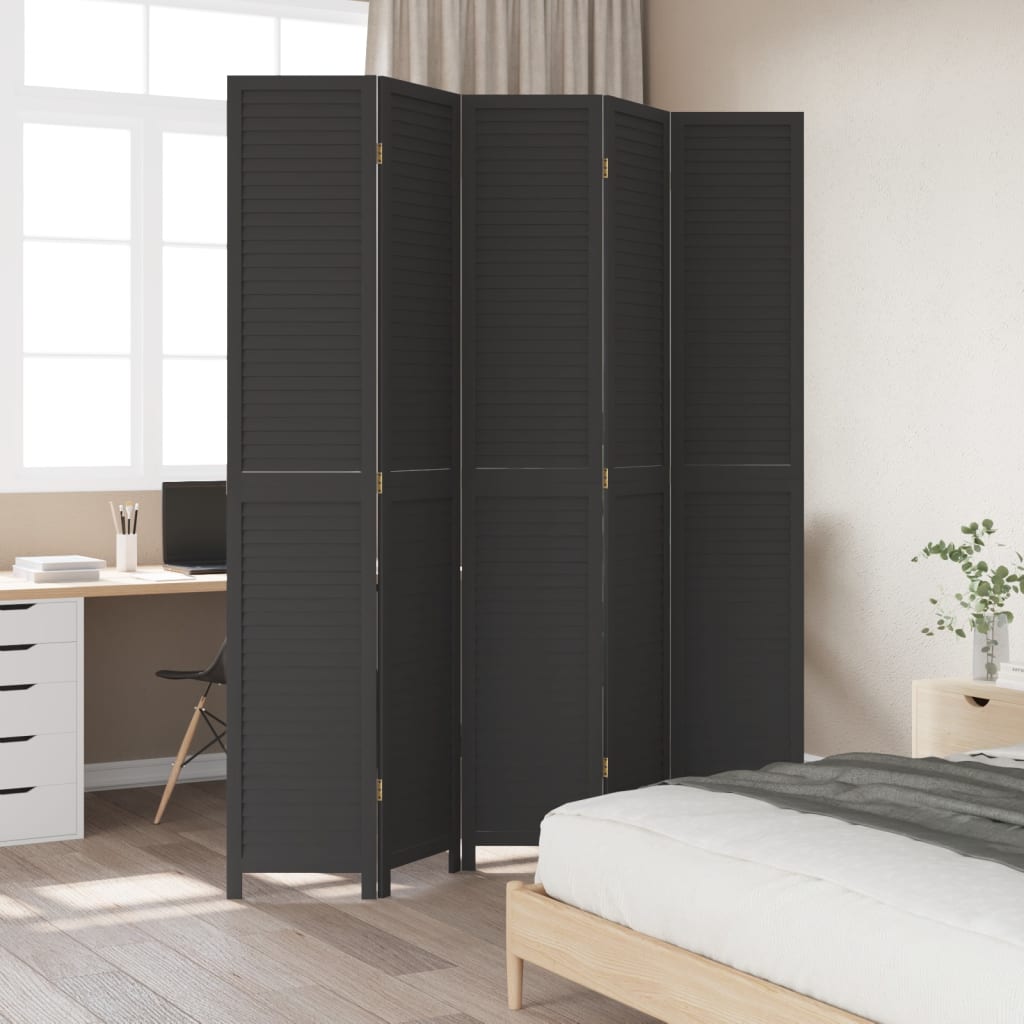 Kamerscherm met 5 panelen massief paulowniahout zwart is nu te koop bij PeponiXL, paradijselijk wonen!