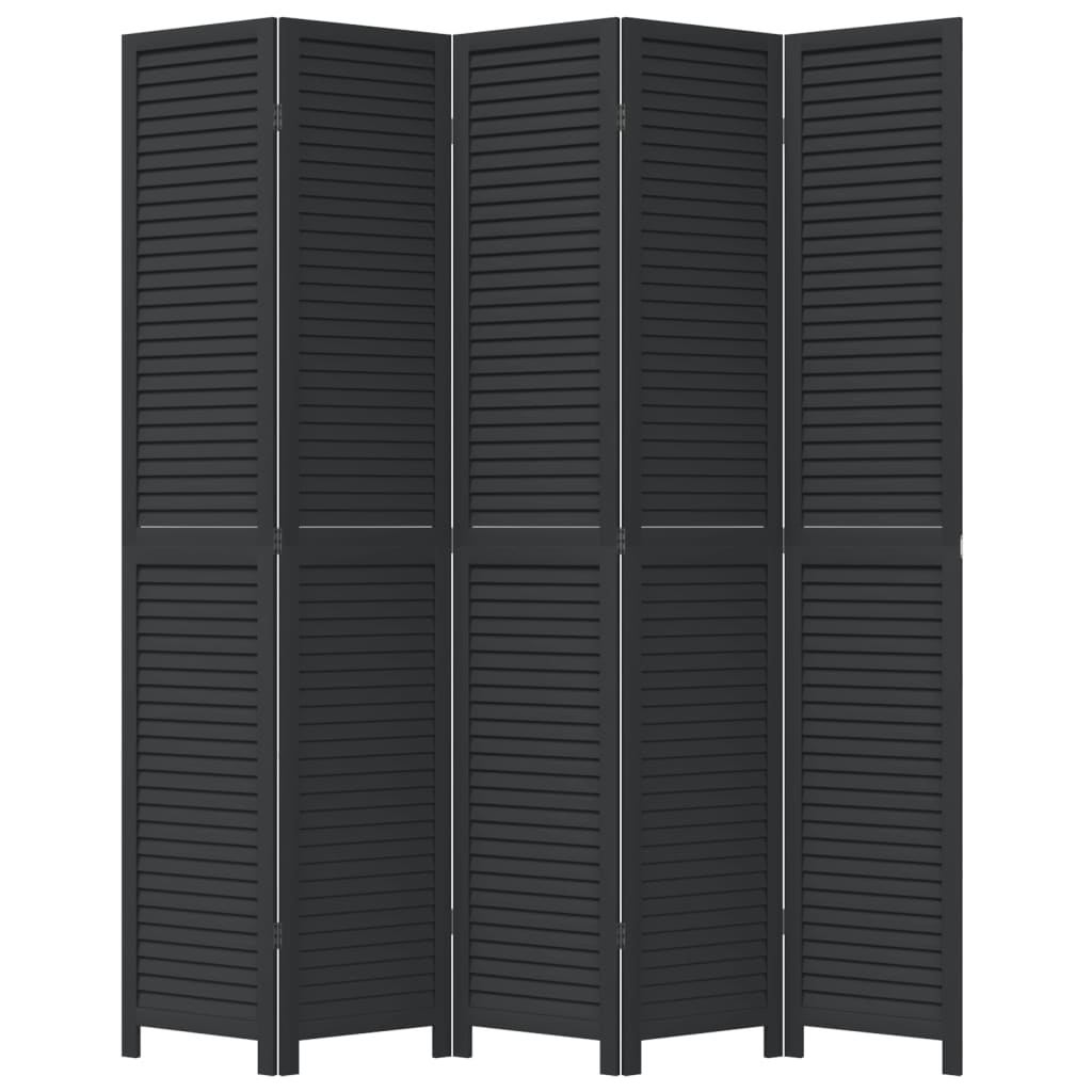 Kamerscherm met 5 panelen massief paulowniahout zwart is nu te koop bij PeponiXL, paradijselijk wonen!