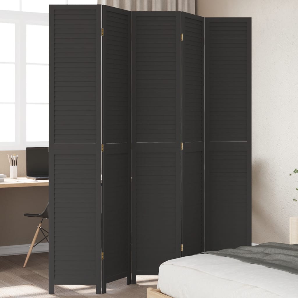 Kamerscherm met 5 panelen massief paulowniahout zwart is nu te koop bij PeponiXL, paradijselijk wonen!