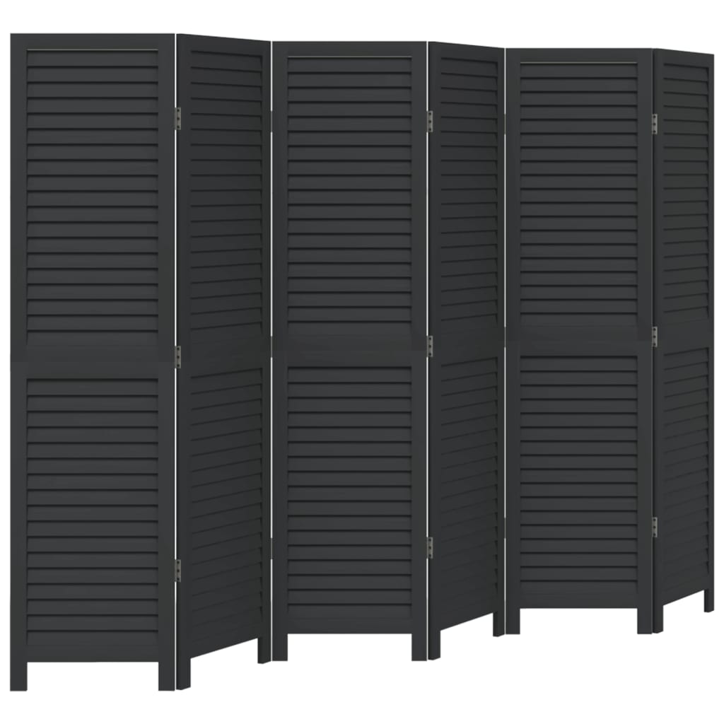 Kamerscherm met 6 panelen massief paulowniahout zwart is nu te koop bij PeponiXL, paradijselijk wonen!