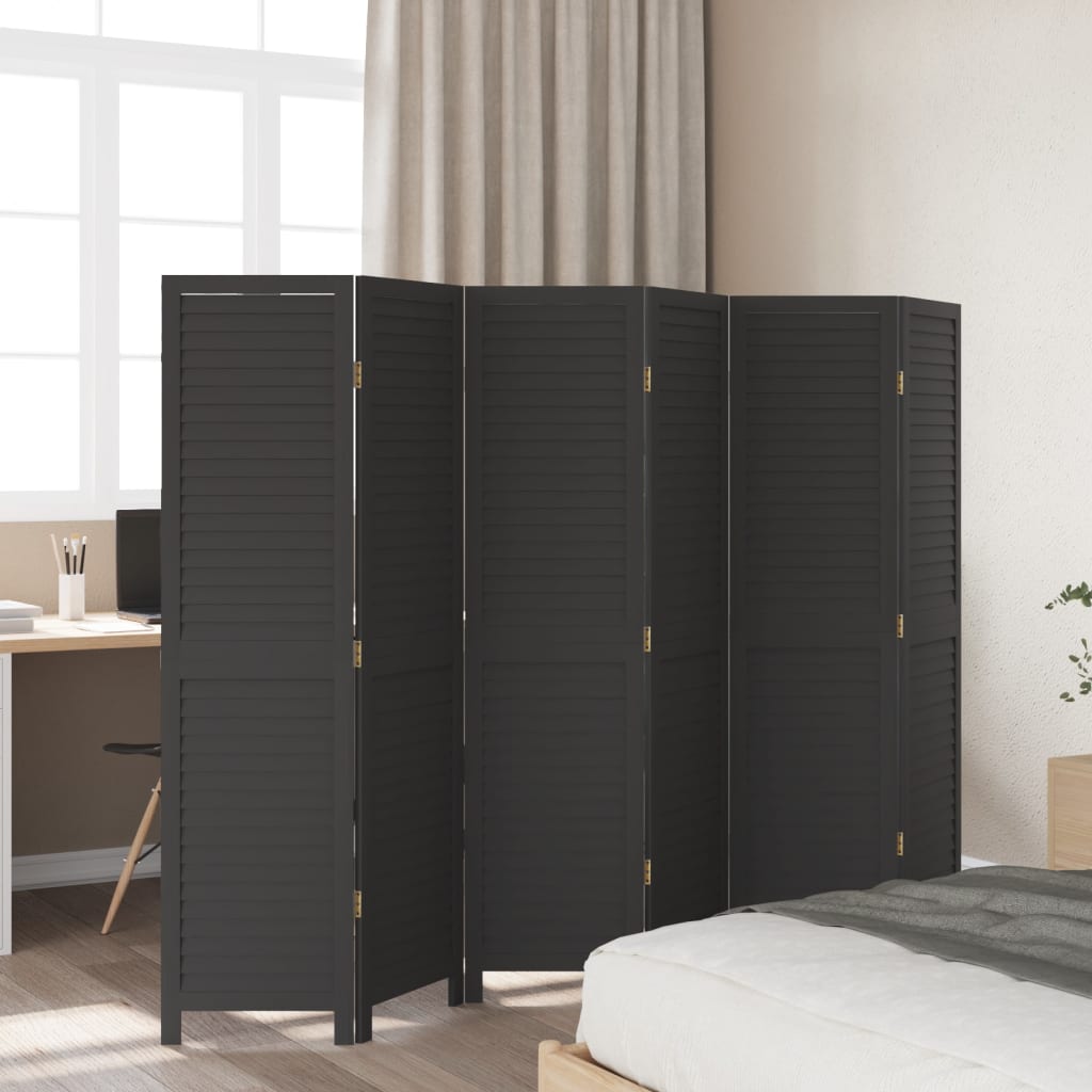 Kamerscherm met 6 panelen massief paulowniahout zwart is nu te koop bij PeponiXL, paradijselijk wonen!