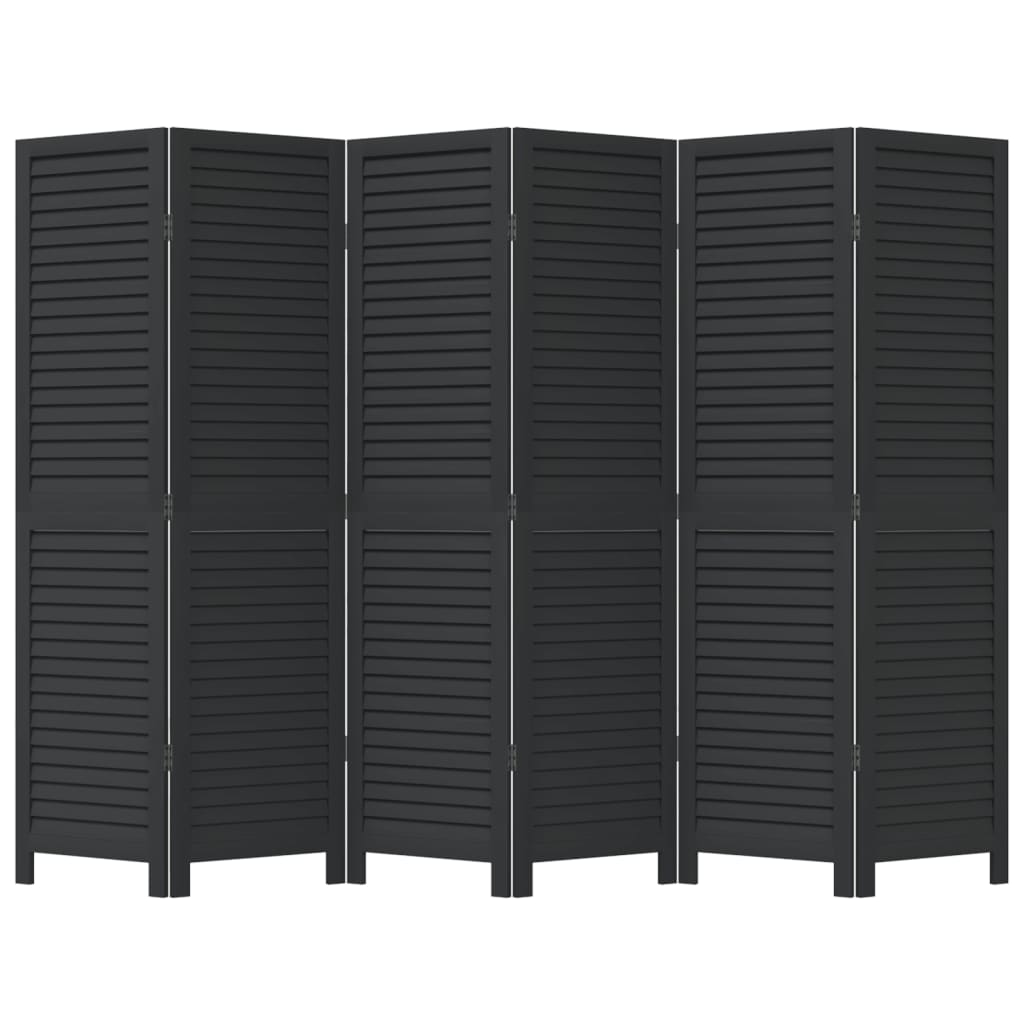 Kamerscherm met 6 panelen massief paulowniahout zwart is nu te koop bij PeponiXL, paradijselijk wonen!