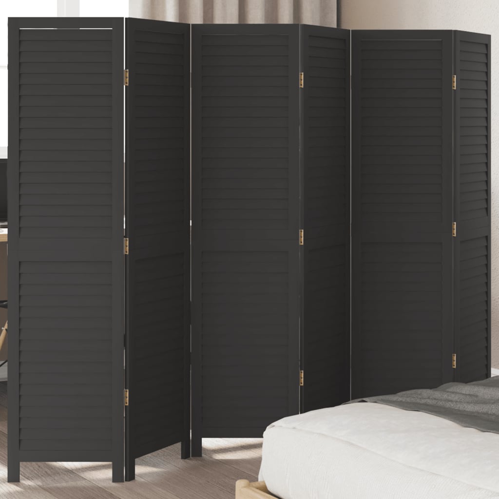 Kamerscherm met 6 panelen massief paulowniahout zwart is nu te koop bij PeponiXL, paradijselijk wonen!