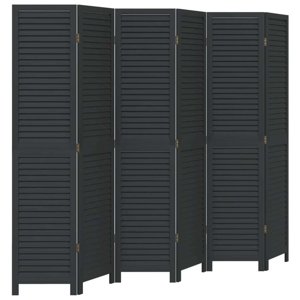 Kamerscherm met 6 panelen massief paulowniahout zwart is nu te koop bij PeponiXL, paradijselijk wonen!