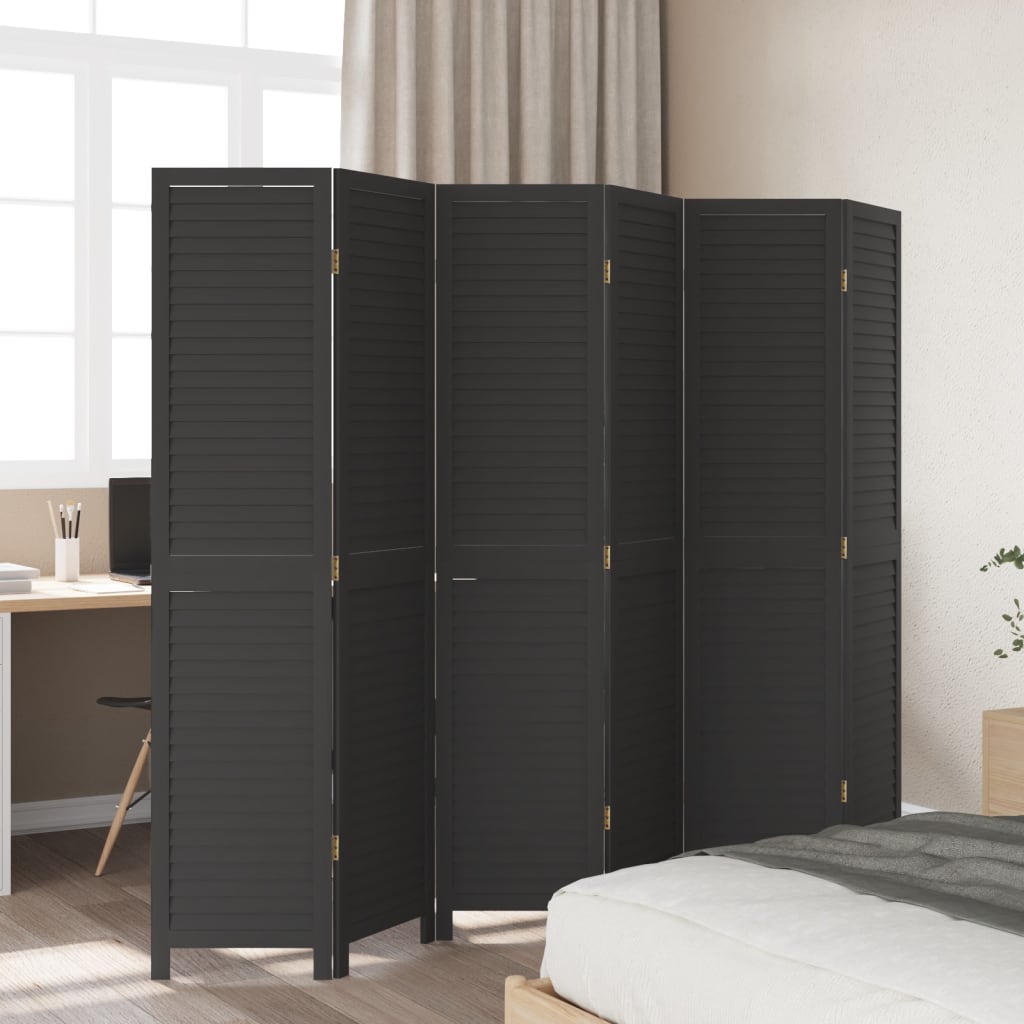 Kamerscherm met 6 panelen massief paulowniahout zwart is nu te koop bij PeponiXL, paradijselijk wonen!