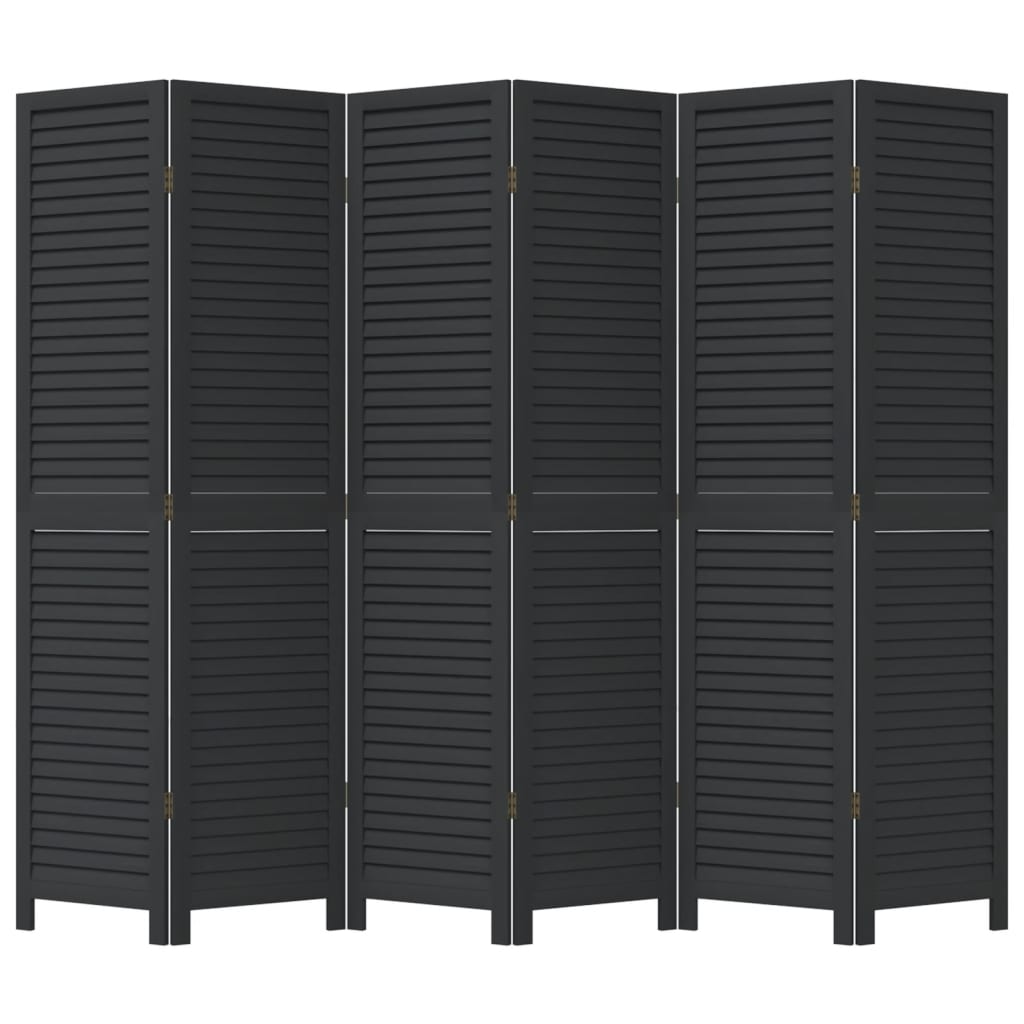 Kamerscherm met 6 panelen massief paulowniahout zwart is nu te koop bij PeponiXL, paradijselijk wonen!