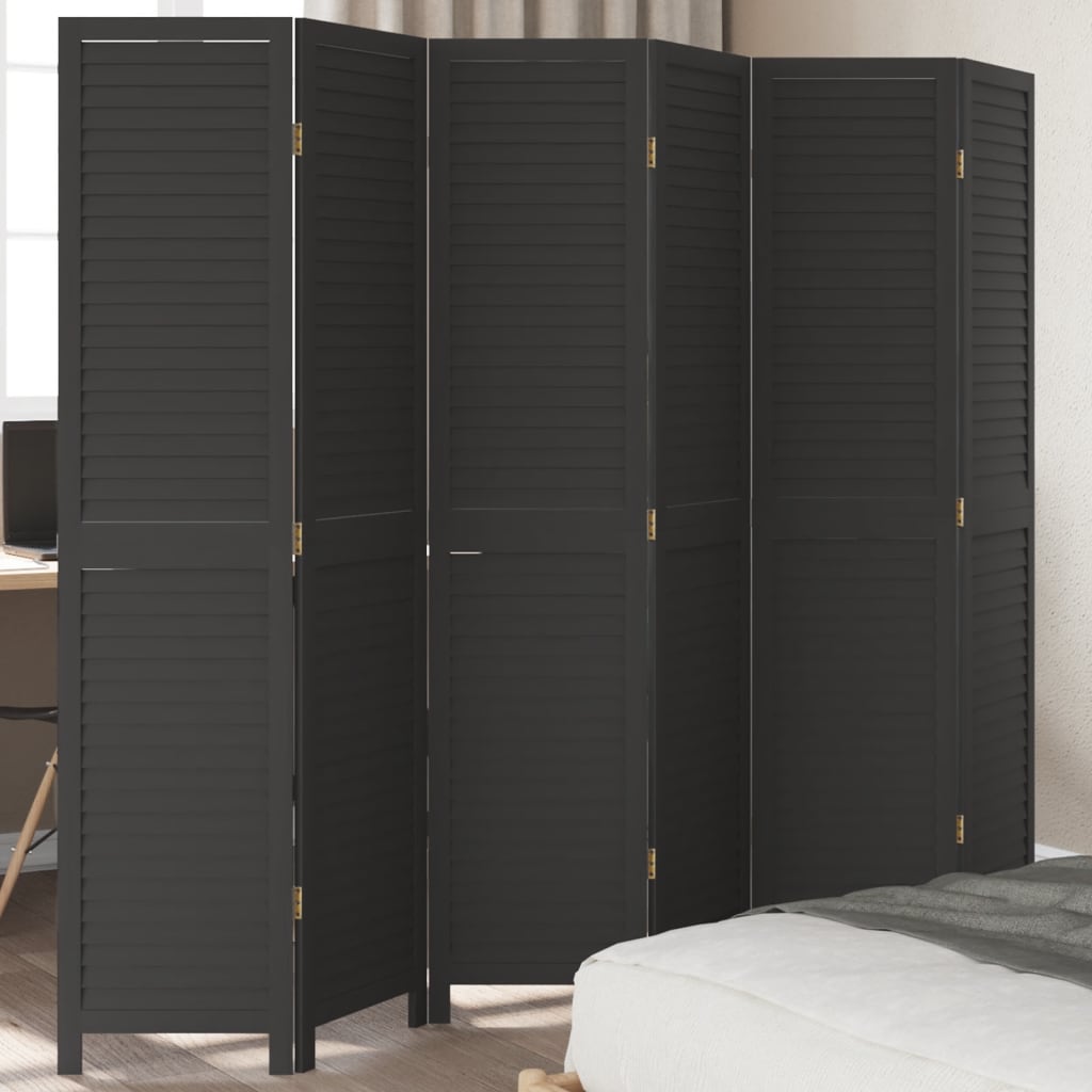 Kamerscherm met 6 panelen massief paulowniahout zwart is nu te koop bij PeponiXL, paradijselijk wonen!
