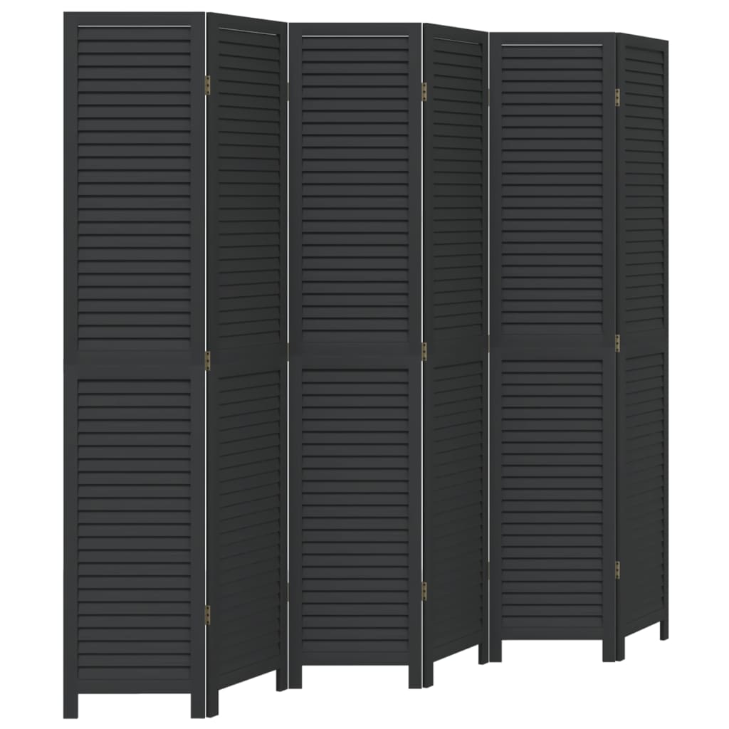 Kamerscherm met 6 panelen massief paulowniahout zwart is nu te koop bij PeponiXL, paradijselijk wonen!