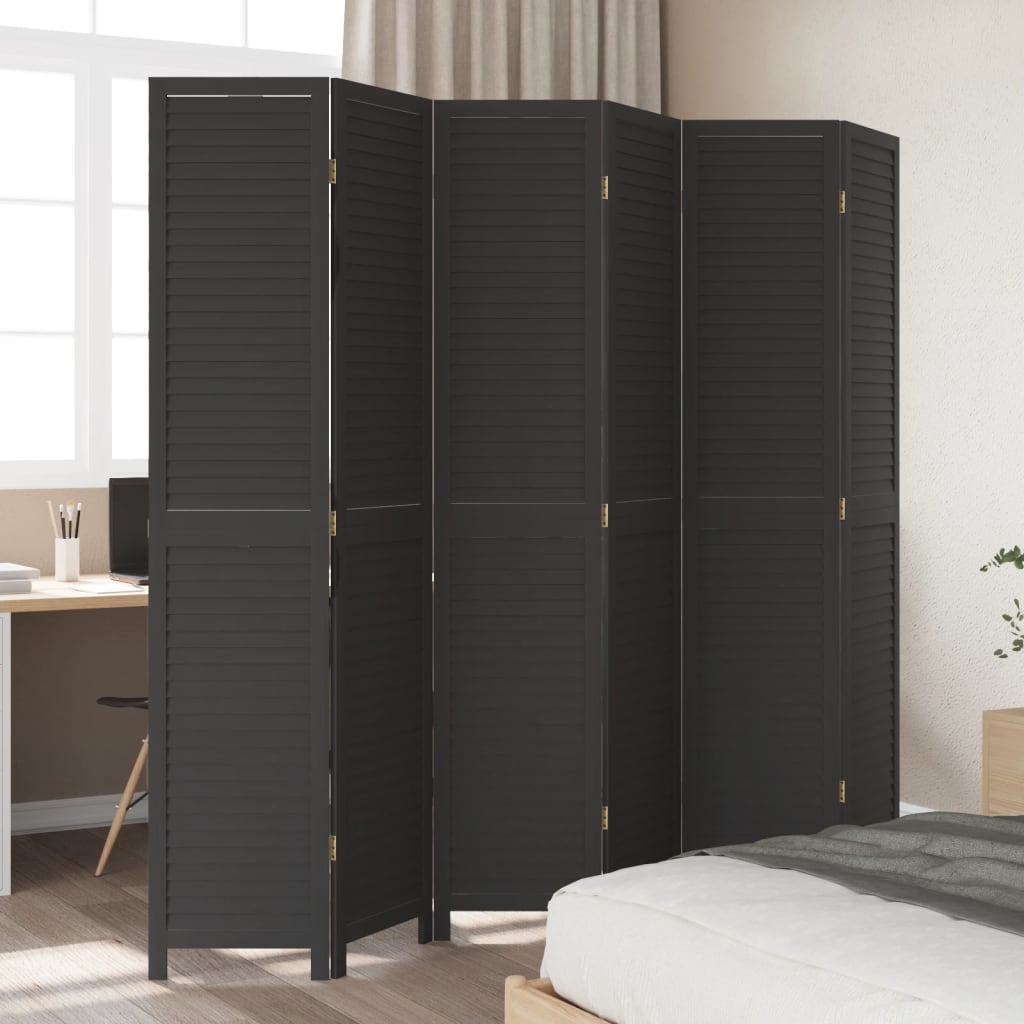 Kamerscherm met 6 panelen massief paulowniahout zwart is nu te koop bij PeponiXL, paradijselijk wonen!