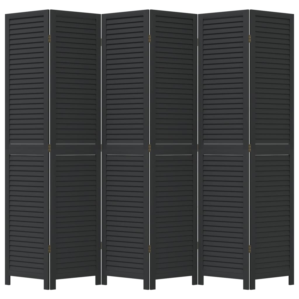 Kamerscherm met 6 panelen massief paulowniahout zwart is nu te koop bij PeponiXL, paradijselijk wonen!