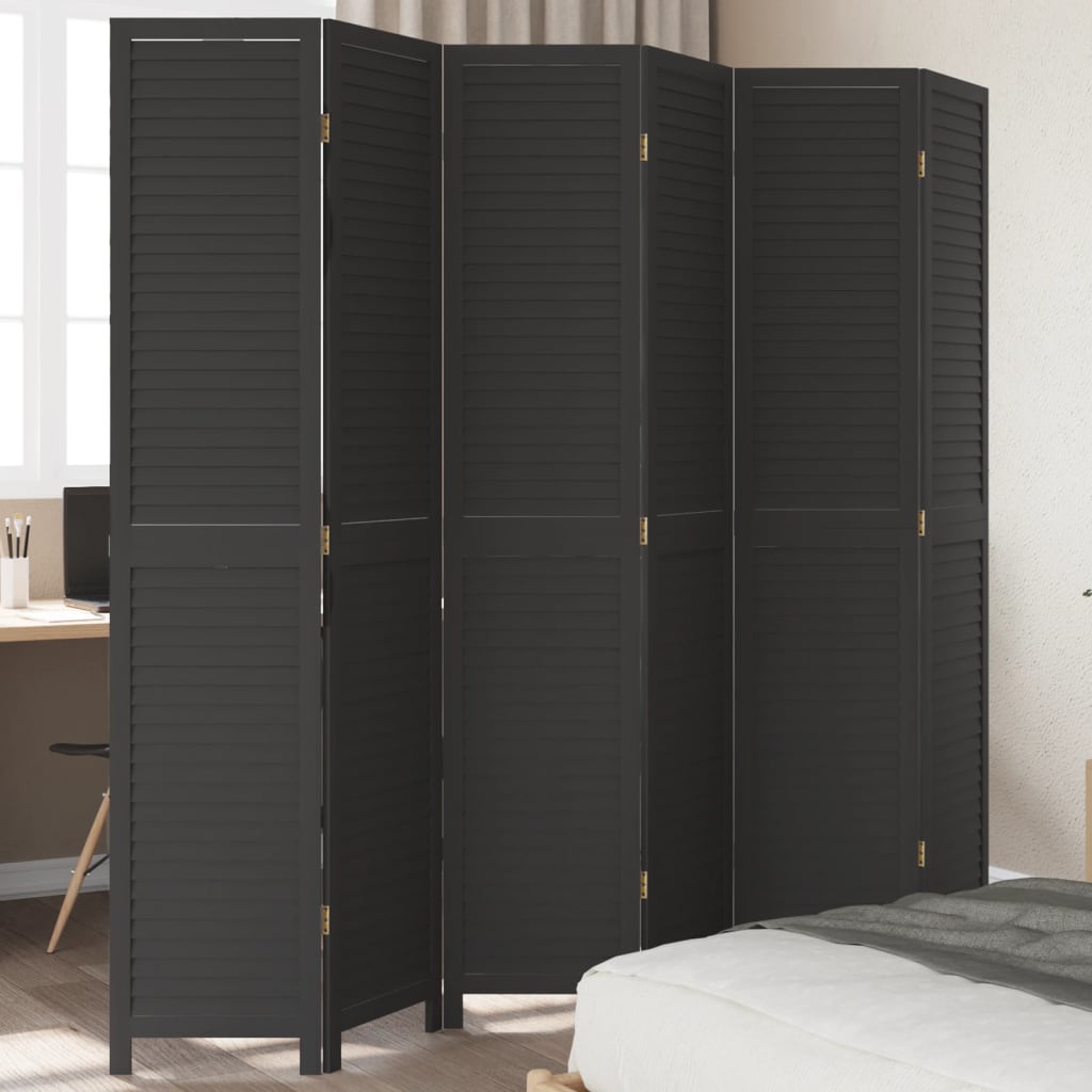 Kamerscherm met 6 panelen massief paulowniahout zwart is nu te koop bij PeponiXL, paradijselijk wonen!