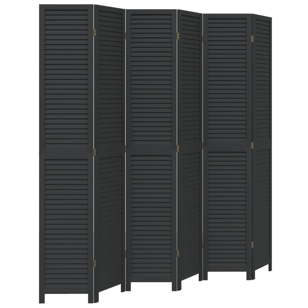 Kamerscherm met 6 panelen massief paulowniahout zwart is nu te koop bij PeponiXL, paradijselijk wonen!
