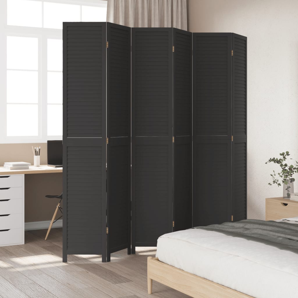 Kamerscherm met 6 panelen massief paulowniahout zwart is nu te koop bij PeponiXL, paradijselijk wonen!
