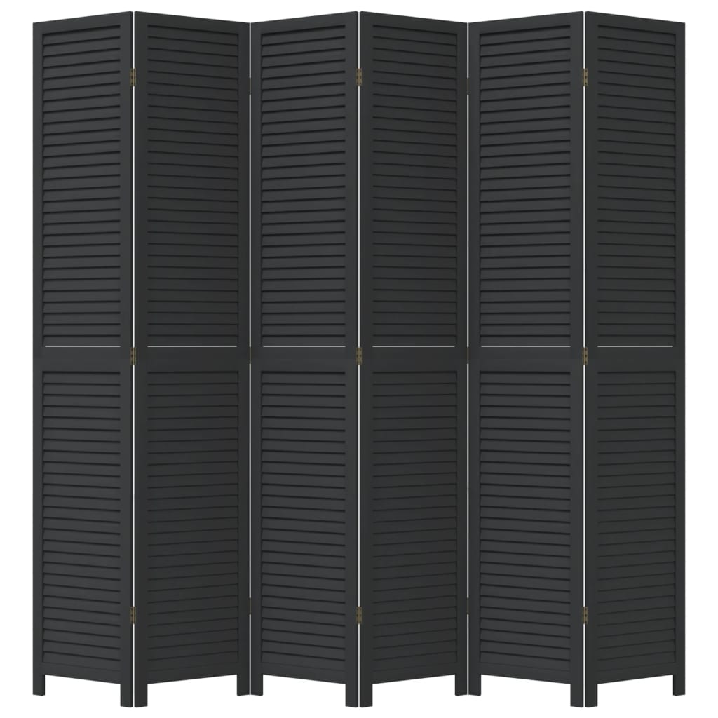Kamerscherm met 6 panelen massief paulowniahout zwart is nu te koop bij PeponiXL, paradijselijk wonen!
