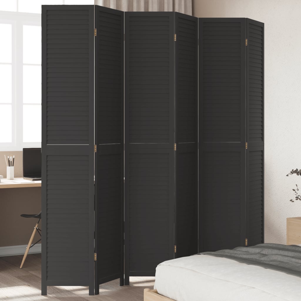 Kamerscherm met 6 panelen massief paulowniahout zwart is nu te koop bij PeponiXL, paradijselijk wonen!