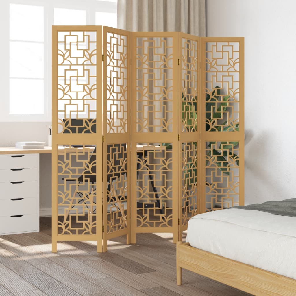 Kamerscherm met 5 panelen massief paulowniahout bruin is nu te koop bij PeponiXL, paradijselijk wonen!