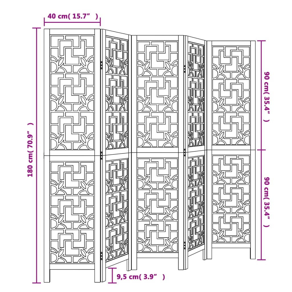 Kamerscherm met 5 panelen massief paulowniahout bruin is nu te koop bij PeponiXL, paradijselijk wonen!
