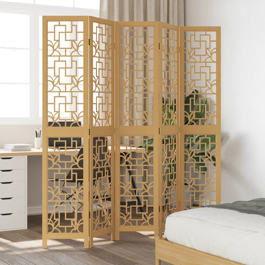 Kamerscherm met 5 panelen massief paulowniahout bruin is nu te koop bij PeponiXL, paradijselijk wonen!