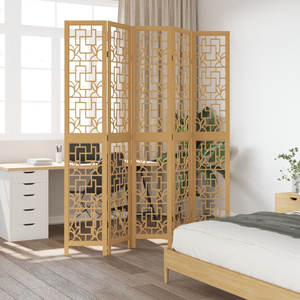 Kamerscherm met 5 panelen massief paulowniahout bruin is nu te koop bij PeponiXL, paradijselijk wonen!