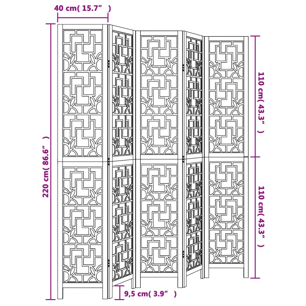 Kamerscherm met 5 panelen massief paulowniahout bruin is nu te koop bij PeponiXL, paradijselijk wonen!