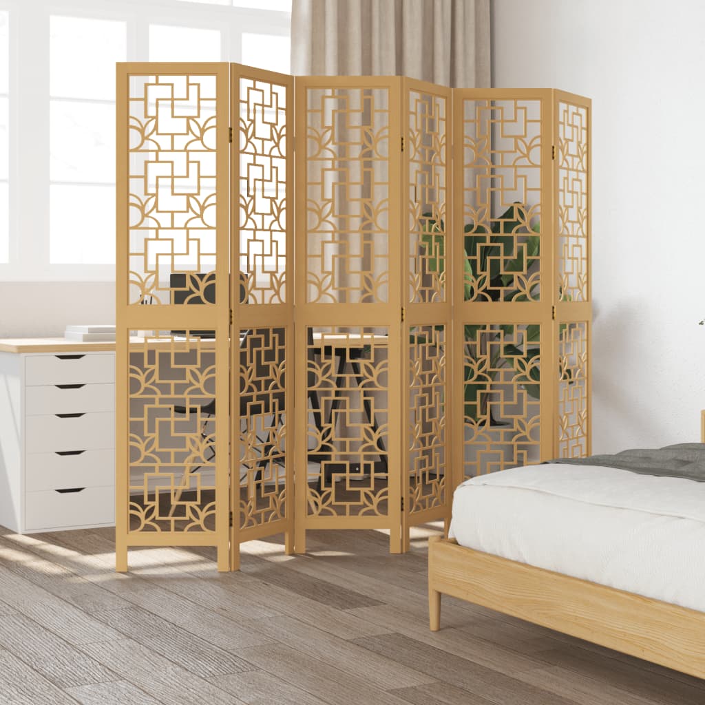 Kamerscherm met 6 panelen massief paulowniahout bruin is nu te koop bij PeponiXL, paradijselijk wonen!