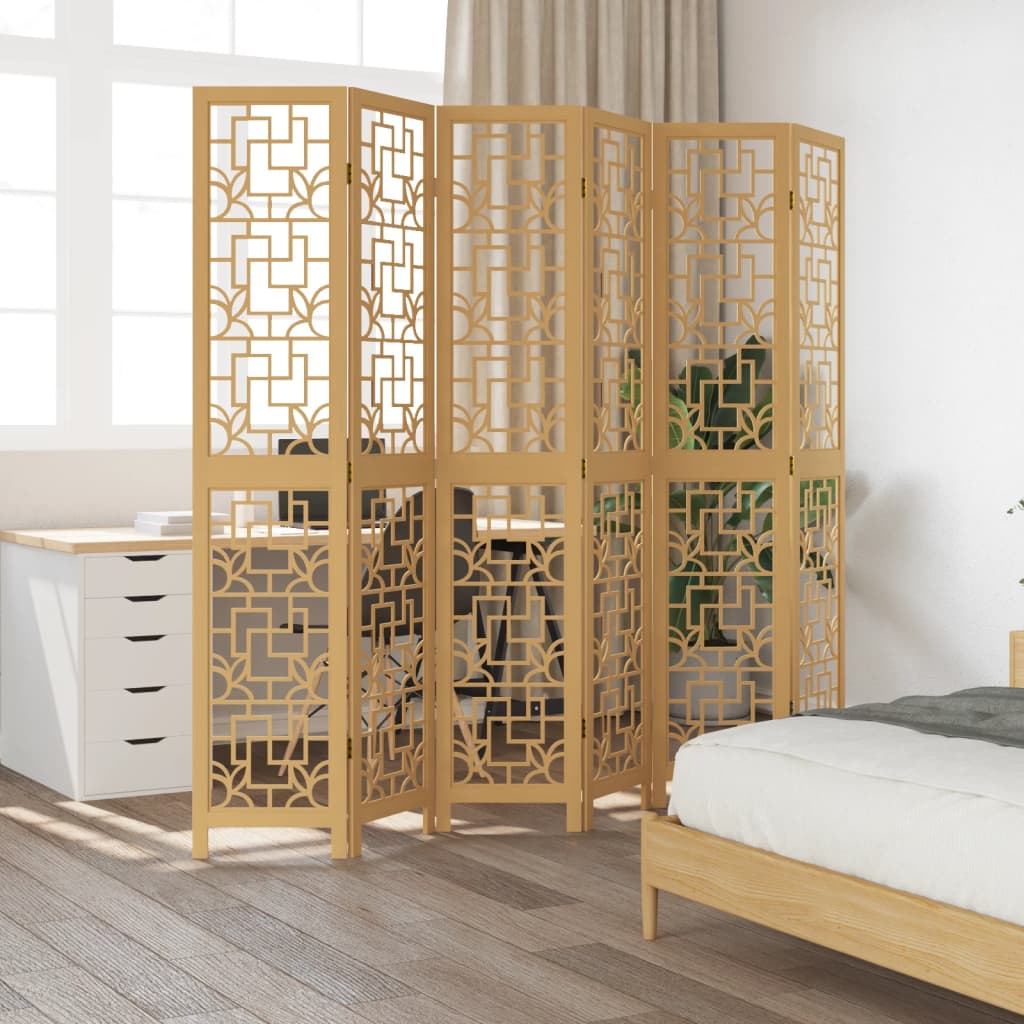 Kamerscherm met 6 panelen massief paulowniahout bruin is nu te koop bij PeponiXL, paradijselijk wonen!