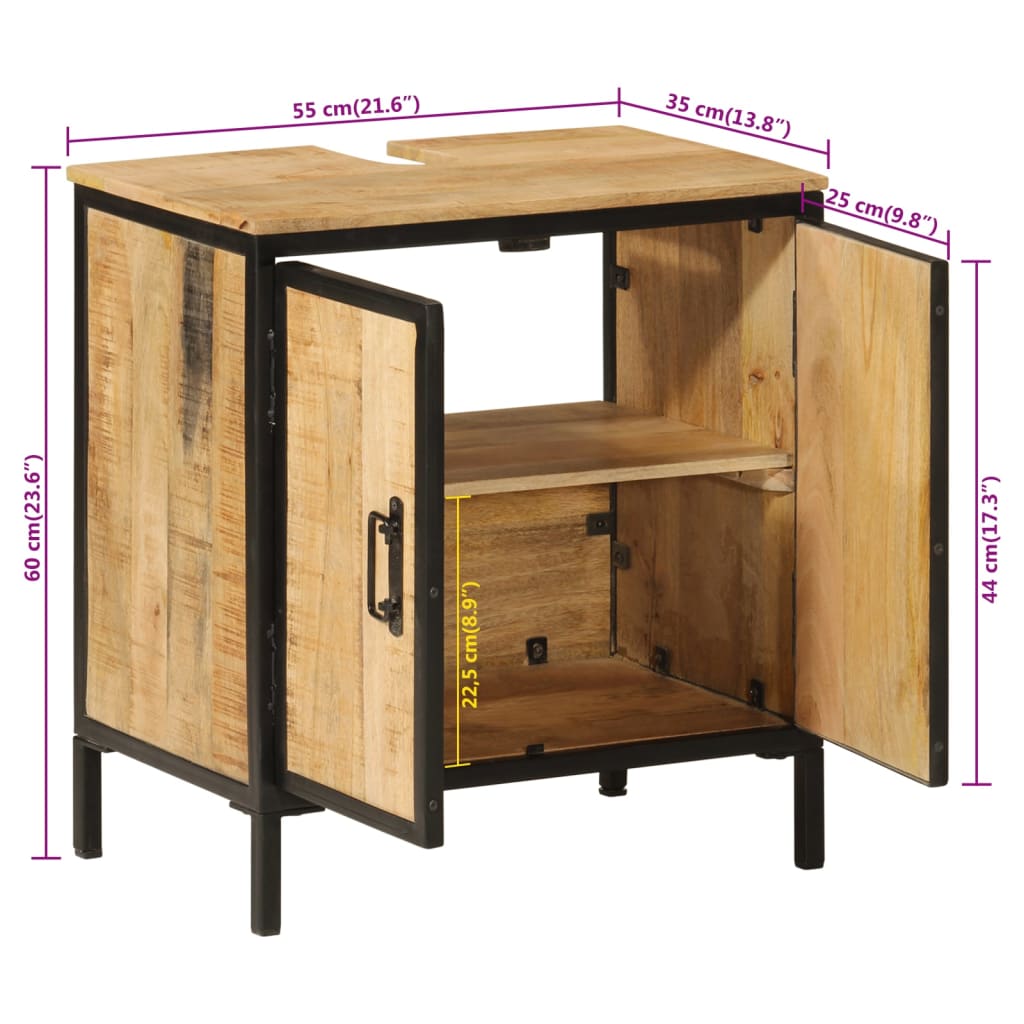 Wastafelkast 55x35x60 cm massief mangohout en ijzer is nu te koop bij PeponiXL, paradijselijk wonen!