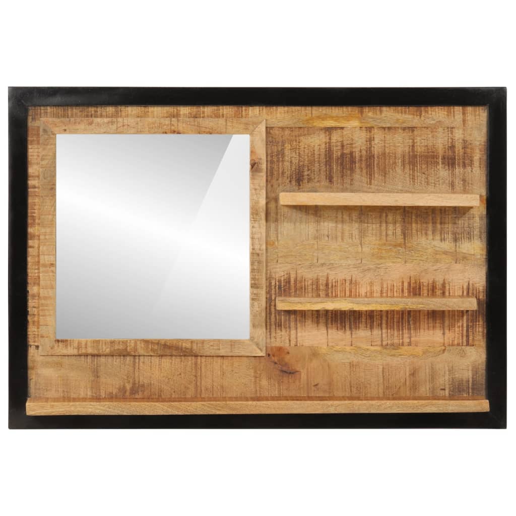 Spiegel met schappen 80x8x55 cm glas en massief mangohout is nu te koop bij PeponiXL, paradijselijk wonen!