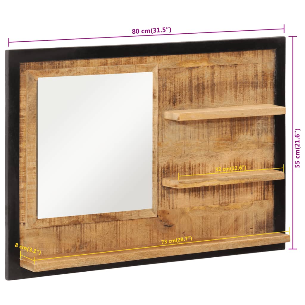 Spiegel met schappen 80x8x55 cm glas en massief mangohout is nu te koop bij PeponiXL, paradijselijk wonen!