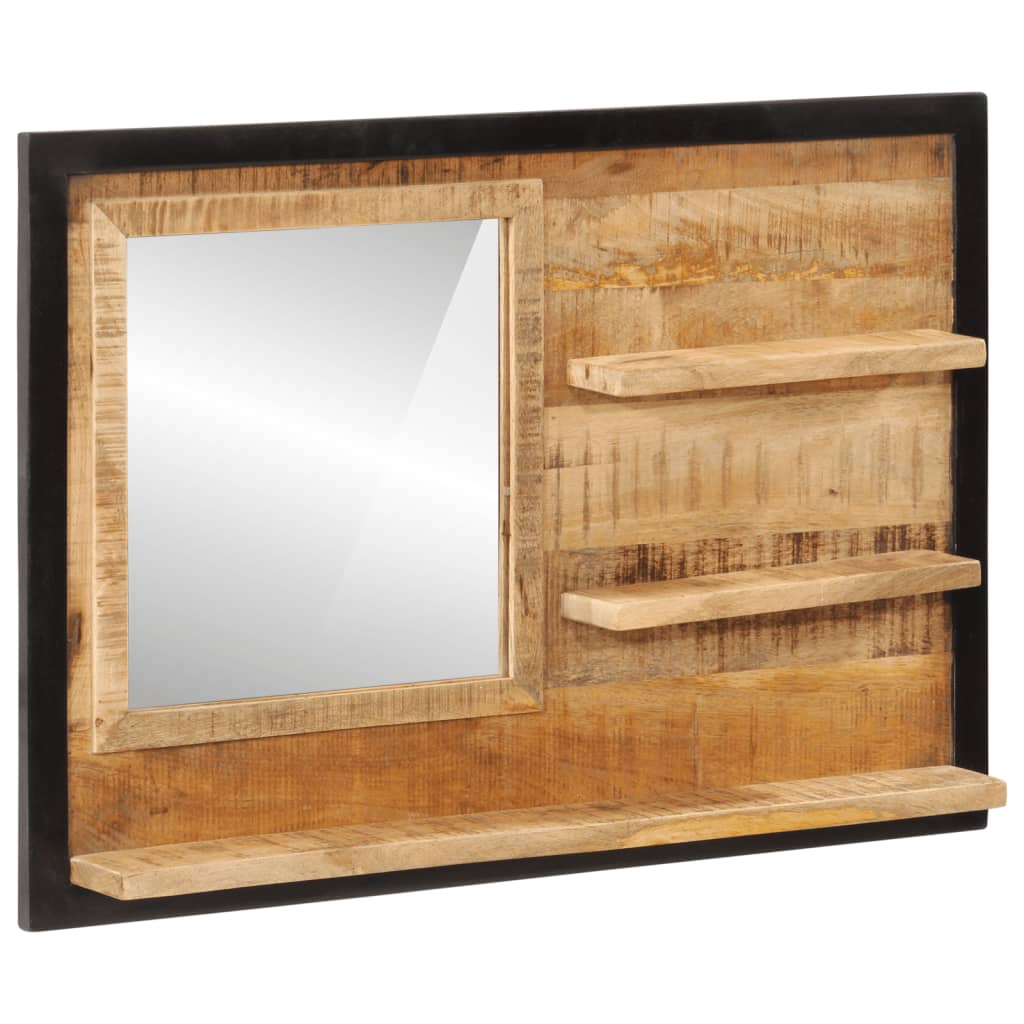 Spiegel met schappen 80x8x55 cm glas en massief mangohout is nu te koop bij PeponiXL, paradijselijk wonen!