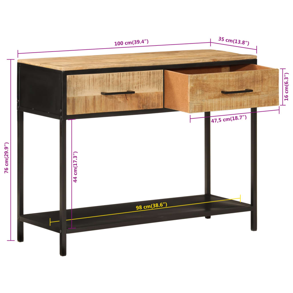 Wandtafel 100x35x76 cm massief mangohout en ijzer is nu te koop bij PeponiXL, paradijselijk wonen!