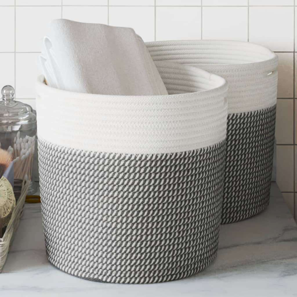 Opbergmanden 2 st Ø 28x28 cm katoen grijs en wit is nu te koop bij PeponiXL, paradijselijk wonen!