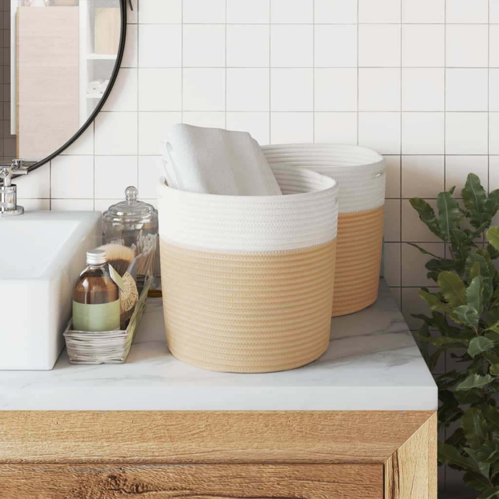 Opbergmanden 2 st Ø 28x28 cm katoen beige en wit is nu te koop bij PeponiXL, paradijselijk wonen!