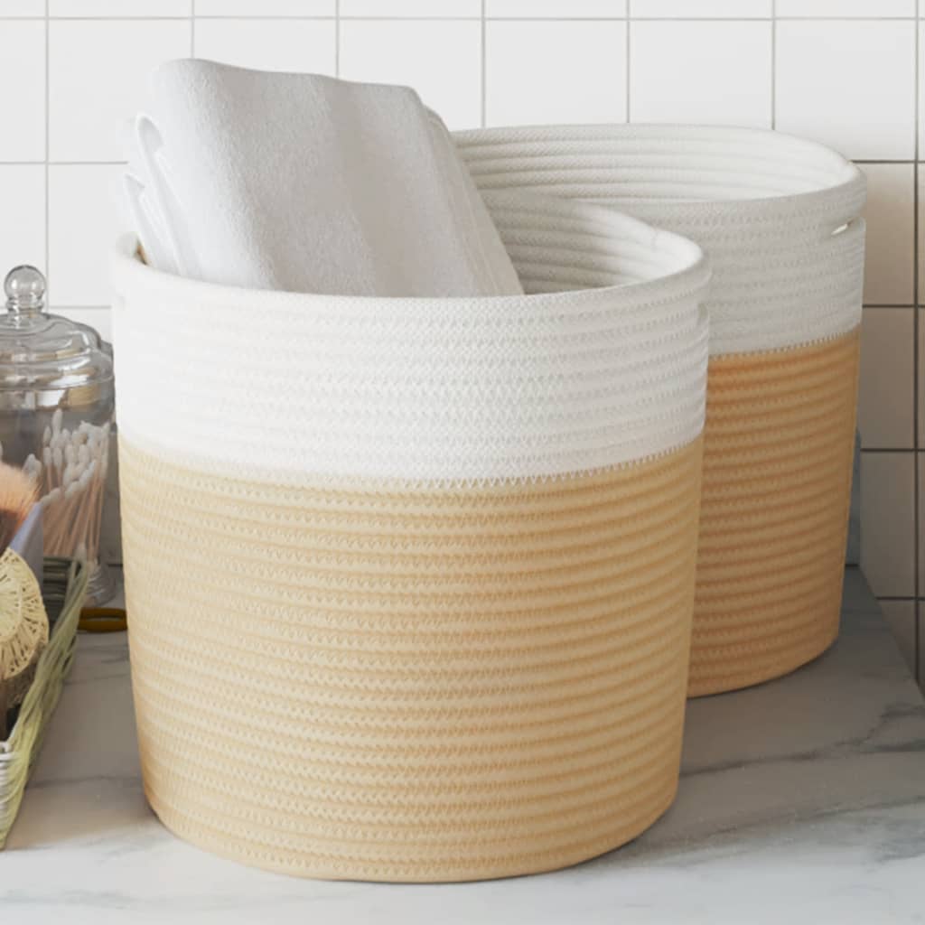 Opbergmanden 2 st Ø 28x28 cm katoen beige en wit is nu te koop bij PeponiXL, paradijselijk wonen!