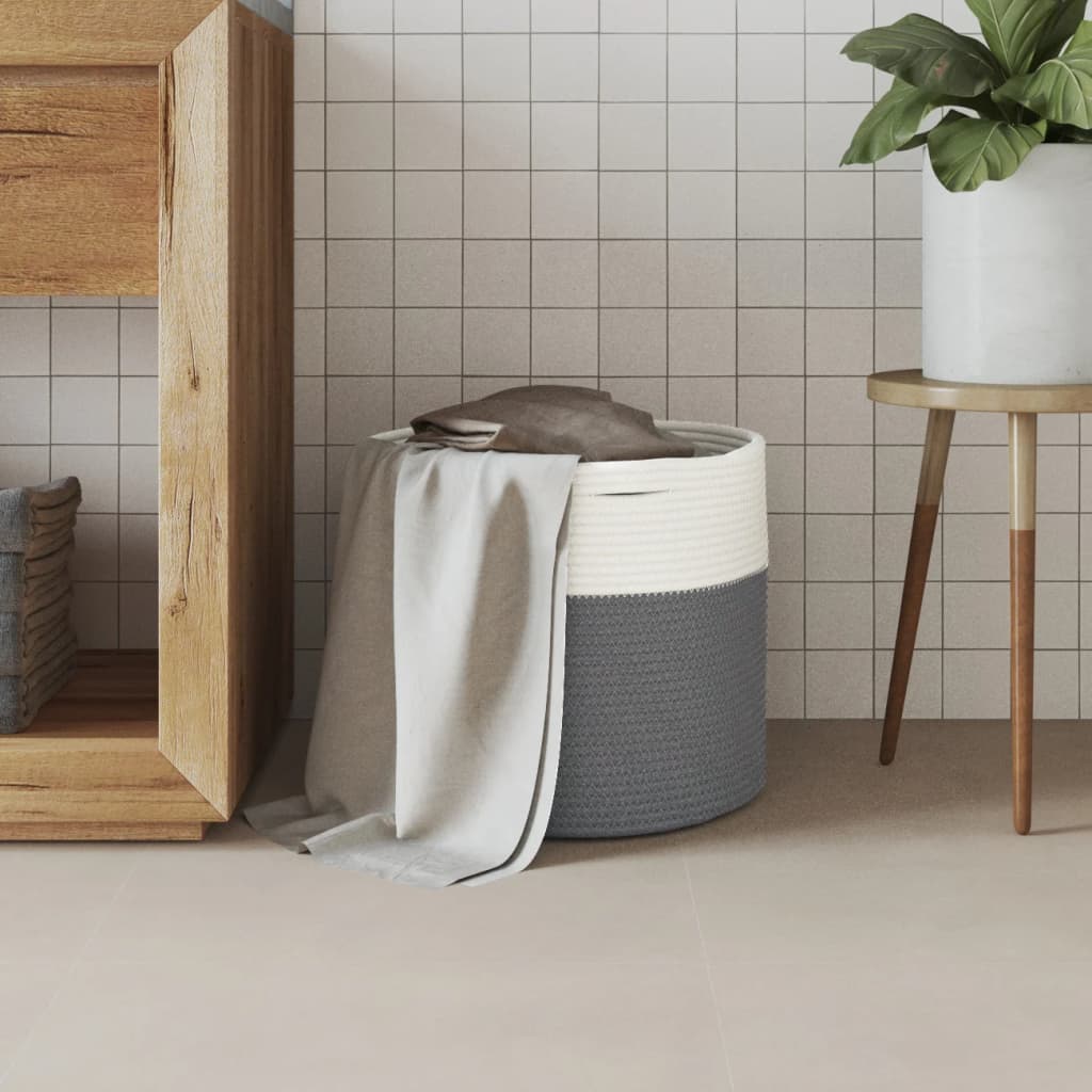 Opbergmand Ø 40x35 cm katoen grijs en wit is nu te koop bij PeponiXL, paradijselijk wonen!