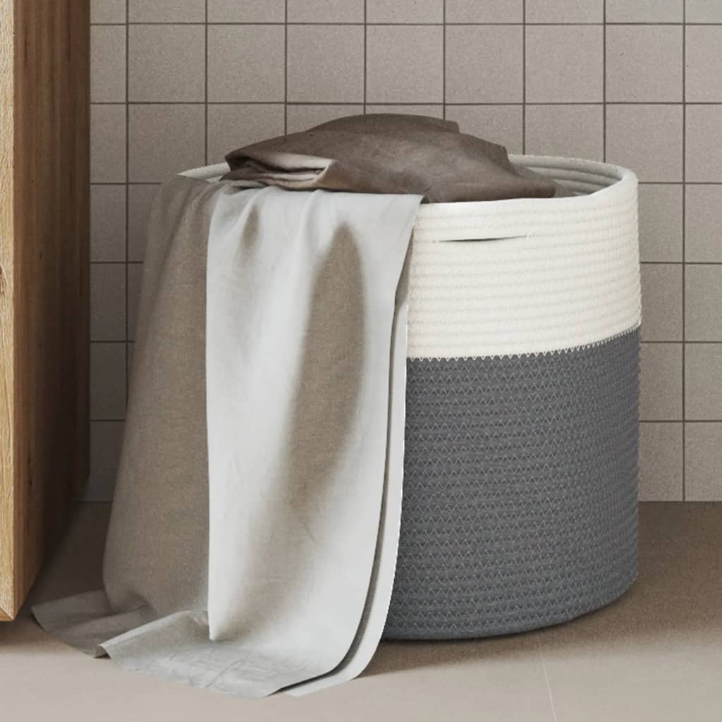 Opbergmand Ø 40x35 cm katoen grijs en wit is nu te koop bij PeponiXL, paradijselijk wonen!