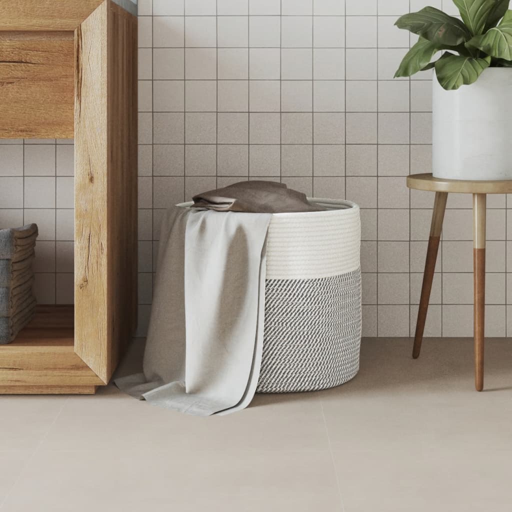 Opbergmand Ø 40x35 cm katoen grijs en wit is nu te koop bij PeponiXL, paradijselijk wonen!