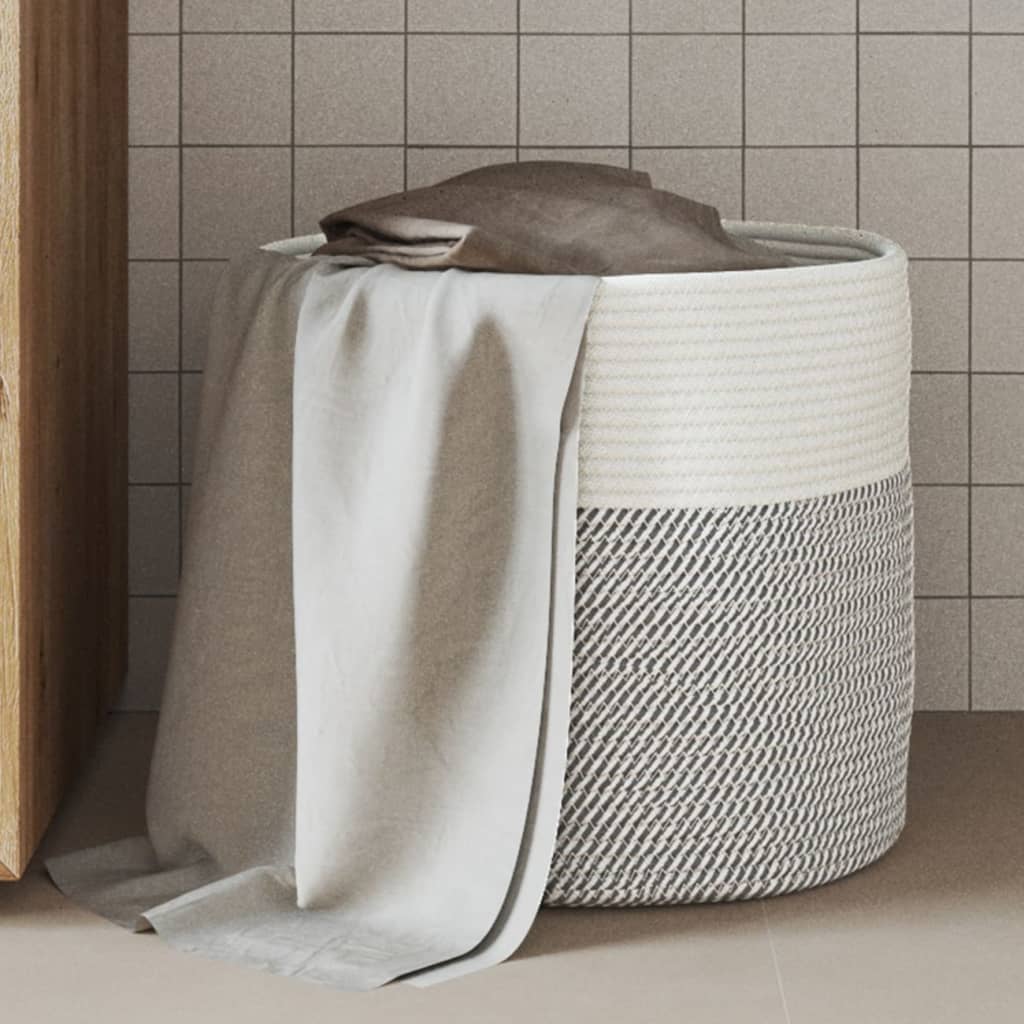 Opbergmand Ø 40x35 cm katoen grijs en wit is nu te koop bij PeponiXL, paradijselijk wonen!