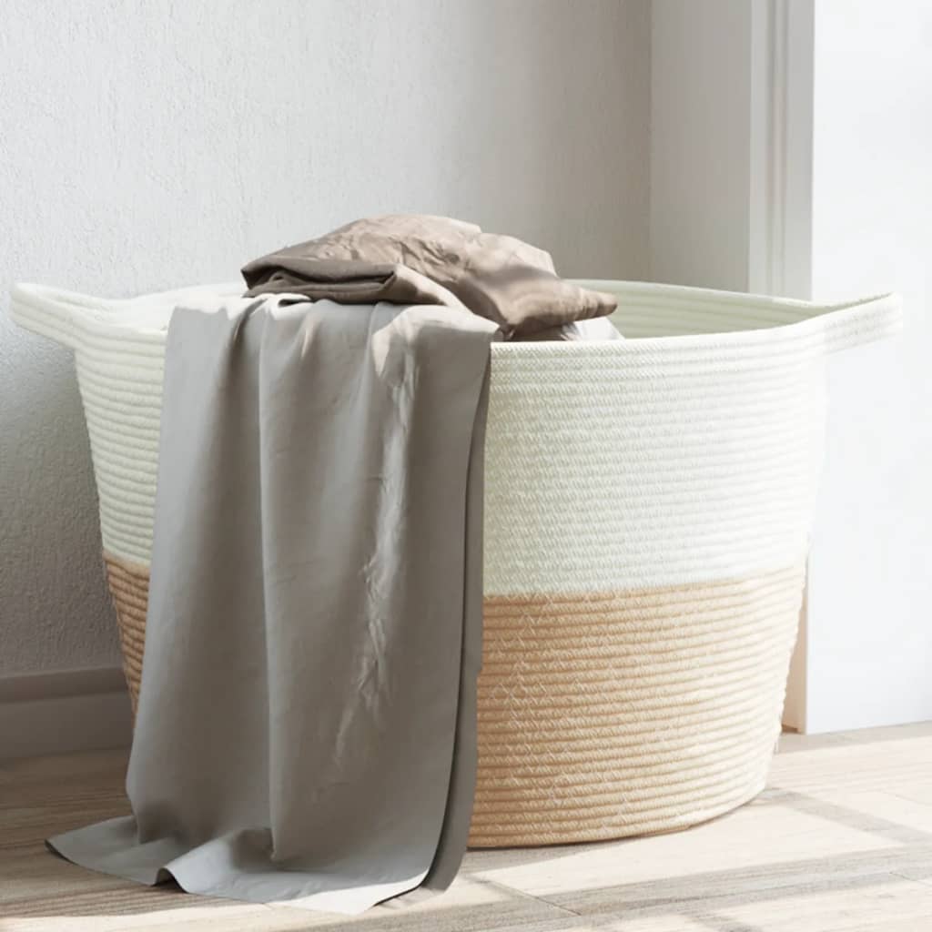 Wasmand Ø 60x36 cm katoen beige en wit is nu te koop bij PeponiXL, paradijselijk wonen!