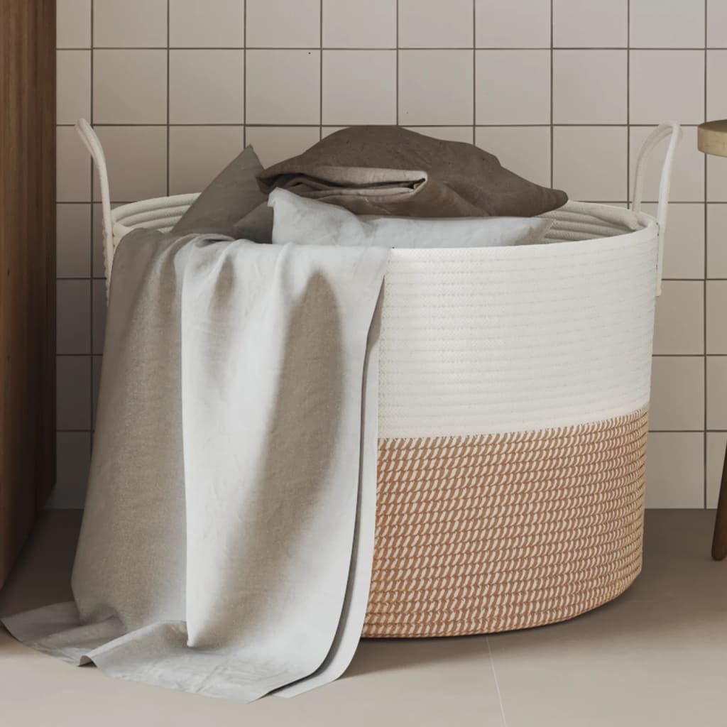 Opbergmand Ø 51x33 cm katoen bruin en wit is nu te koop bij PeponiXL, paradijselijk wonen!