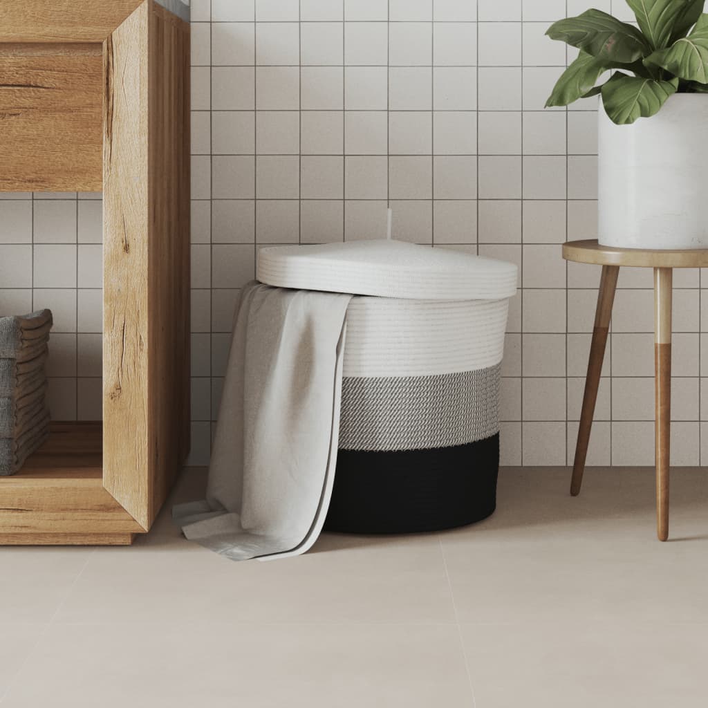 Opbergmand met deksel Ø 40x35 cm katoen wit en zwart is nu te koop bij PeponiXL, paradijselijk wonen!
