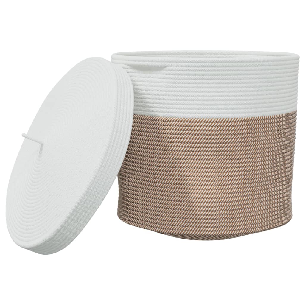 Opbergmand met deksel Ø 40x35 cm katoen bruin en wit is nu te koop bij PeponiXL, paradijselijk wonen!
